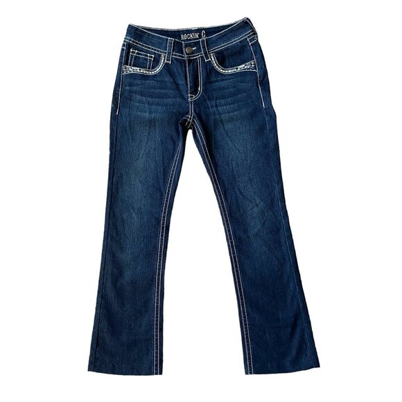 Rockin' C denim jeans women's size 26 (2) dark wash sequin bold stitching - Picture 1 of 15